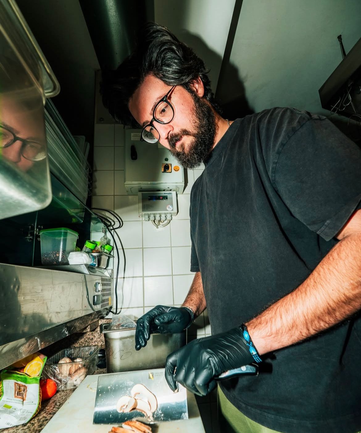 Charles preparing ingredients